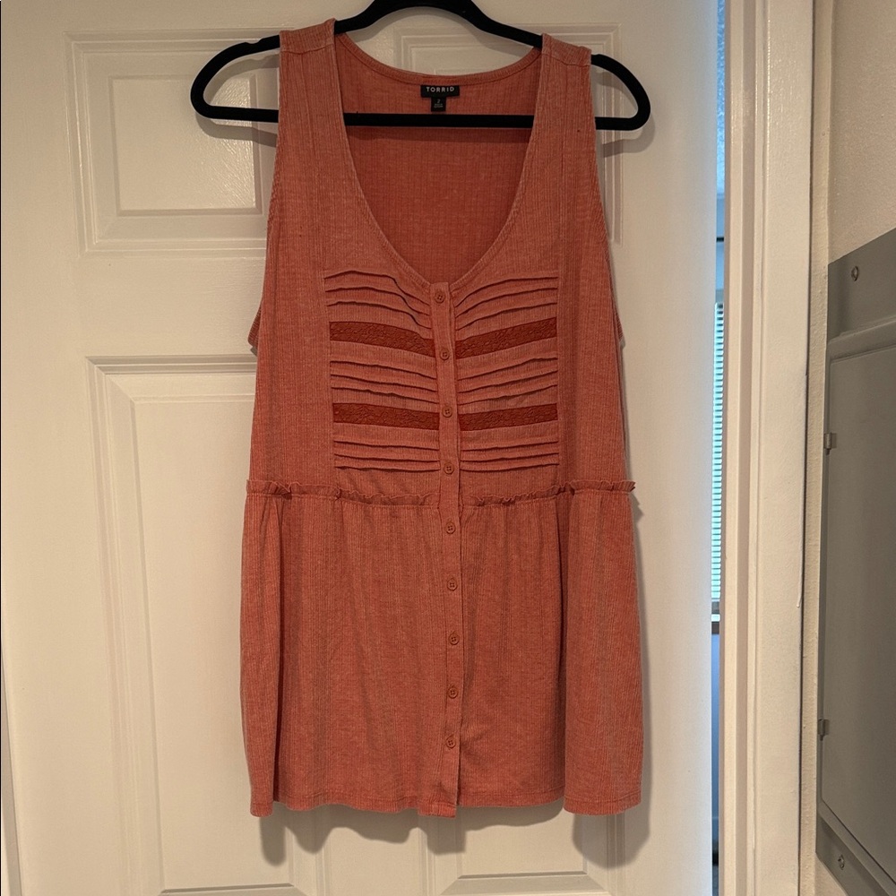 Coral Sleeveless Button-Up Top